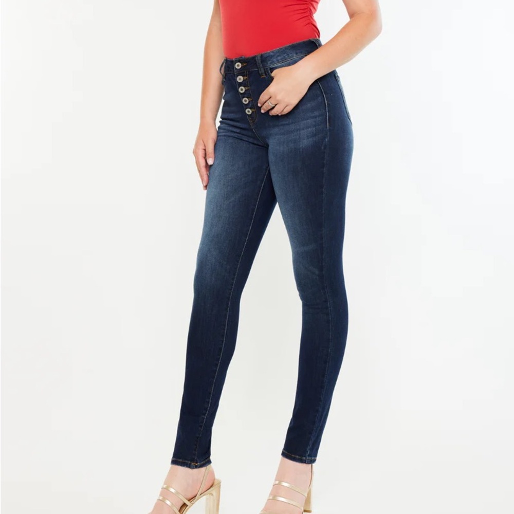 KANCAN Candice High Rise Super Skinny Jeans Curvy Blue Button Fly Size 15/31 - Picture 3 of 14